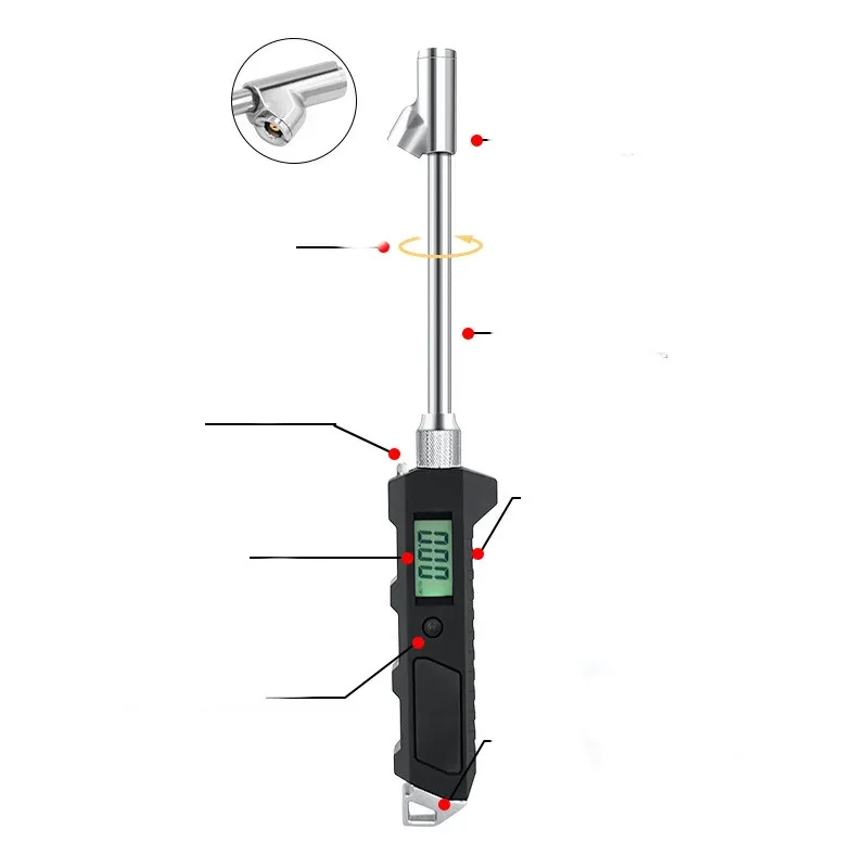 LCD Digital Tire Pressure Gauge Dual-Head with Backlight 230 PSI