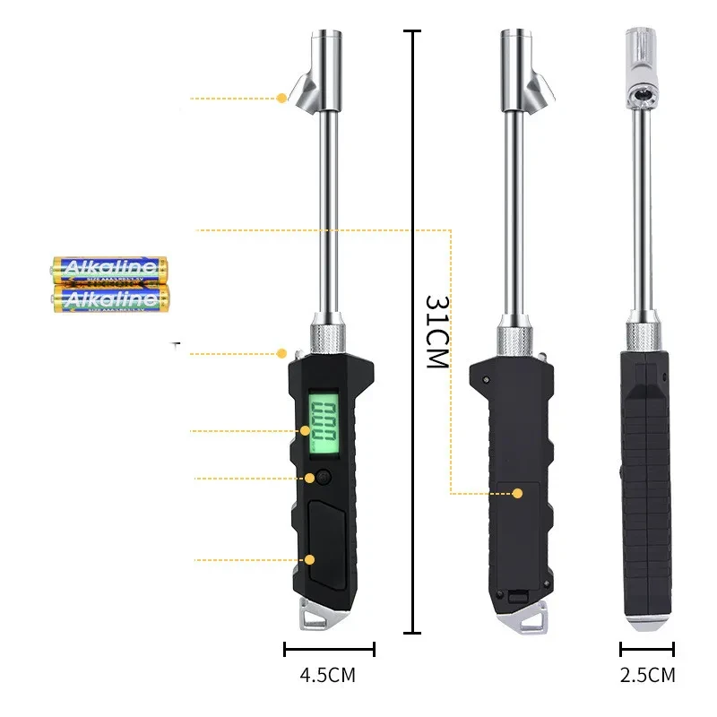 LCD Digital Tire Pressure Gauge Dual-Head with Backlight 230 PSI