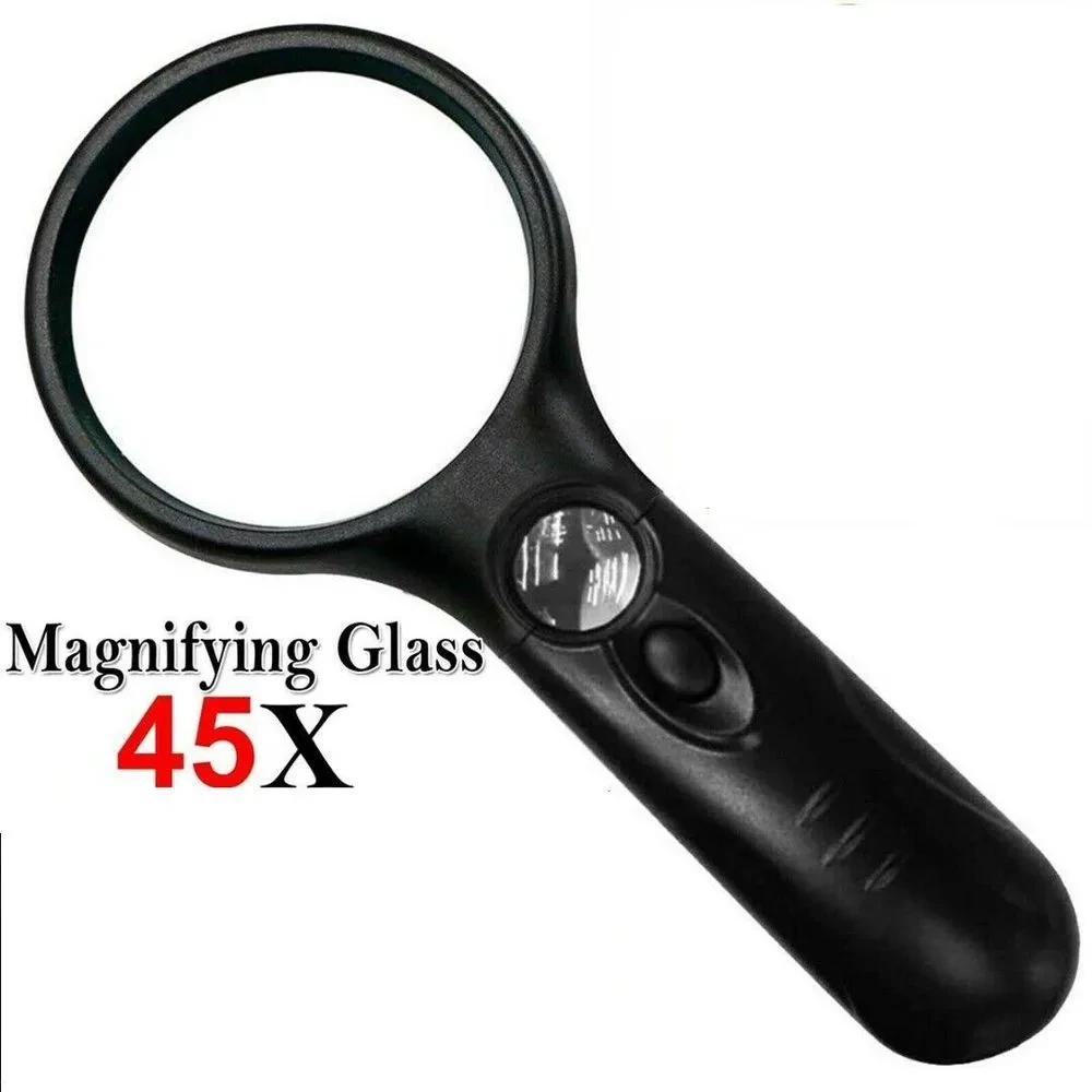 Double Lens Handheld Magnifying Glass with LED Light 3X 45X