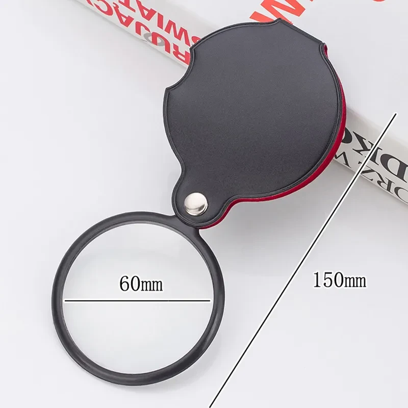 50mm Mini Folding Magnifying Glass with Leather Case 4–8X Portable