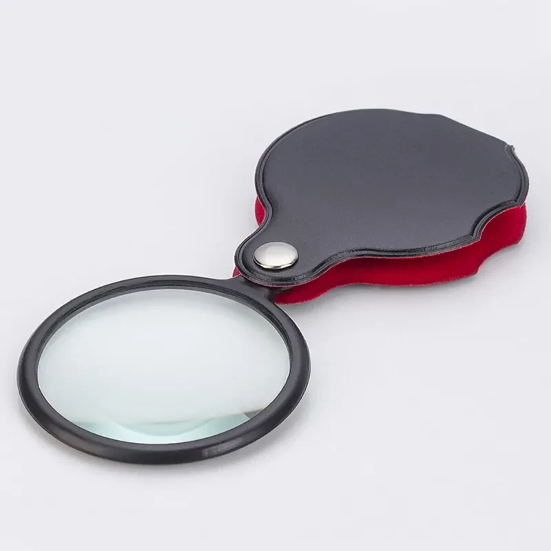 50mm Mini Folding Magnifying Glass with Leather Case 4–8X Portable