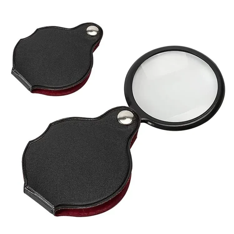 50mm Mini Folding Magnifying Glass with Leather Case 4–8X Portable