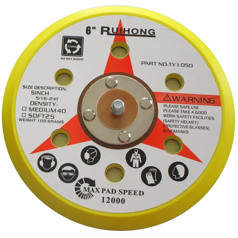 6-Inch 6-Hole Pneumatic Polishing Pad – Hook & Loop Sponge Tray
