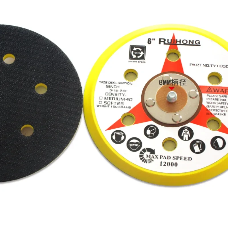 6-Inch 6-Hole Pneumatic Polishing Pad – Hook & Loop Sponge Tray