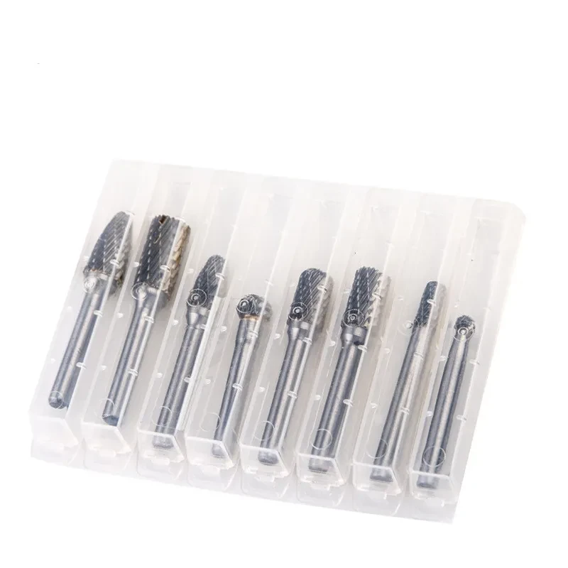 8-Piece Tungsten Carbide Rotary File Set – Double Groove Grinding Heads