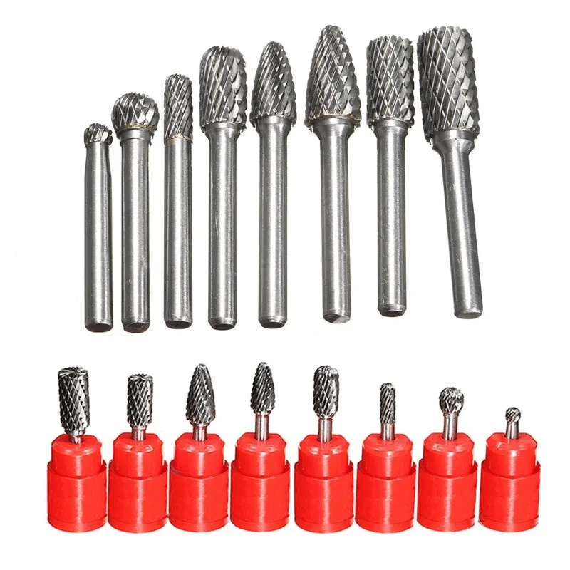 8-Piece Tungsten Carbide Rotary File Set – Double Groove Grinding Heads