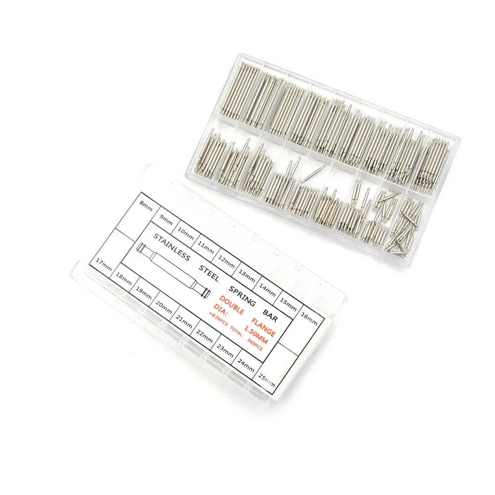 360 PCS Watch Band Spring Bars Set – 8–25mm Stainless Steel Pins