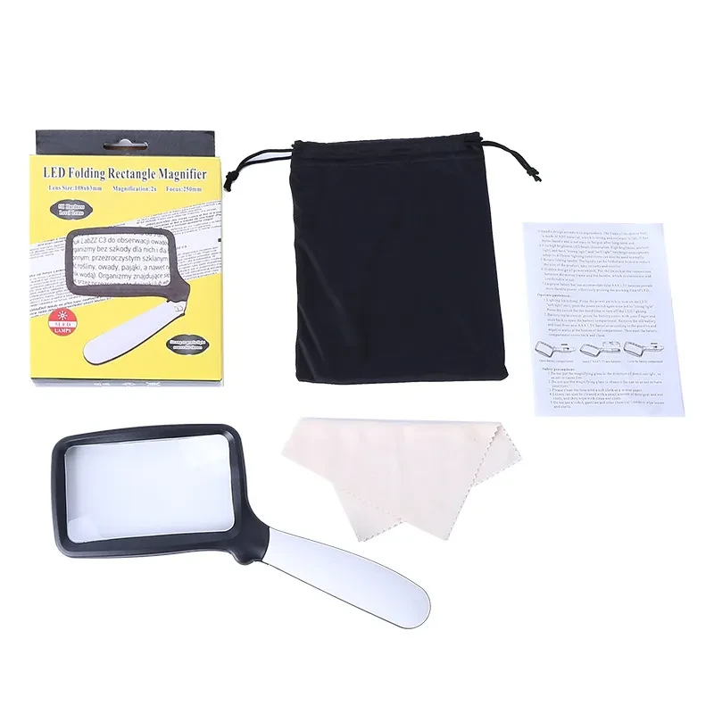 Rectangular Folding Magnifying Glass with LED Light | 2X Handheld