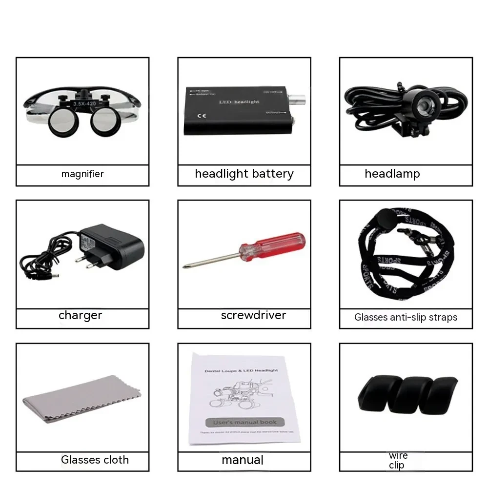LED Head-Mounted Dental Magnifying Glass | 3.5X Surgical Loupes Kit