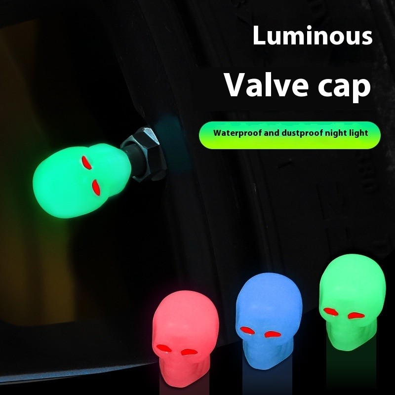 Skull Luminous Tire Valve Caps – Universal Car Wheel Core Covers