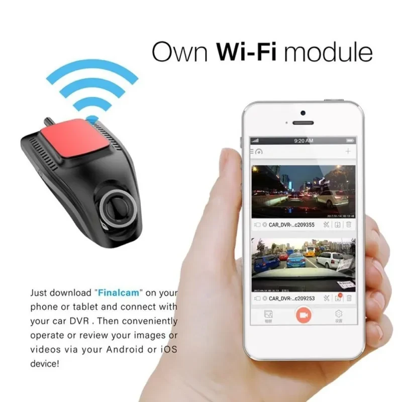 WiFi Dash Cam Full HD Car DVR Recorder with Wide-Angle Lens