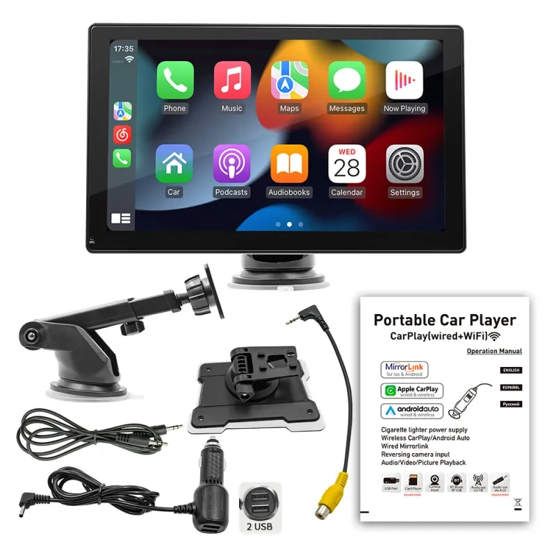 9-Inch Portable CarPlay Navigation Screen with Bluetooth & WiFi