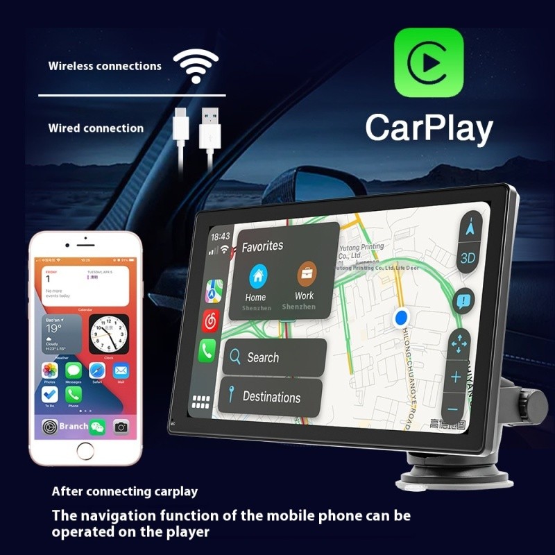 9-Inch Portable CarPlay Navigation Screen with Bluetooth & WiFi