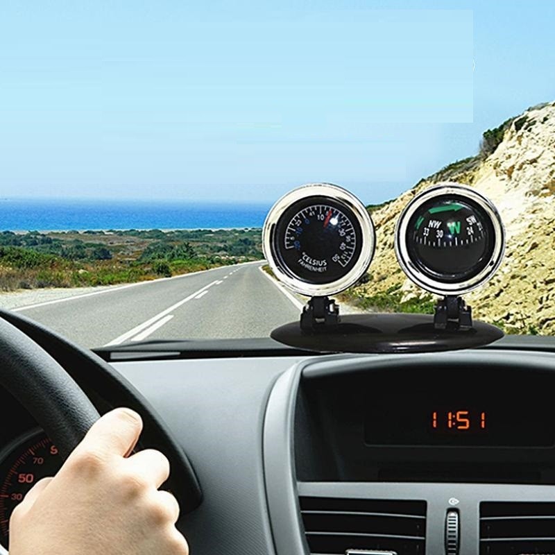 High-Precision Car Compass with Thermometer, Luminous & Waterproof