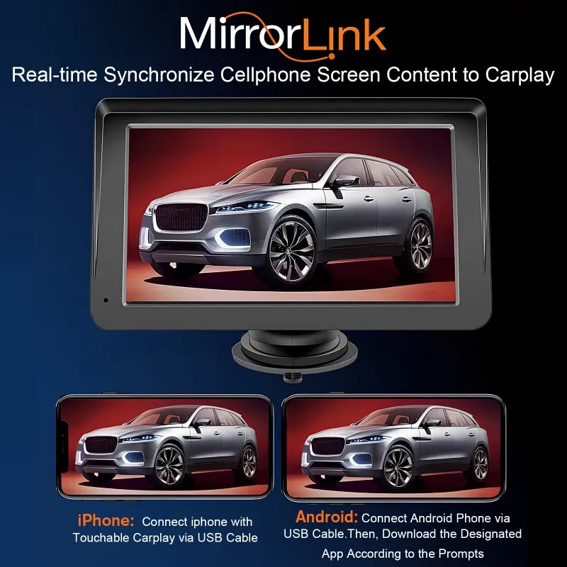 Wireless CarPlay & Android Auto Portable Car Stereo with Bluetooth