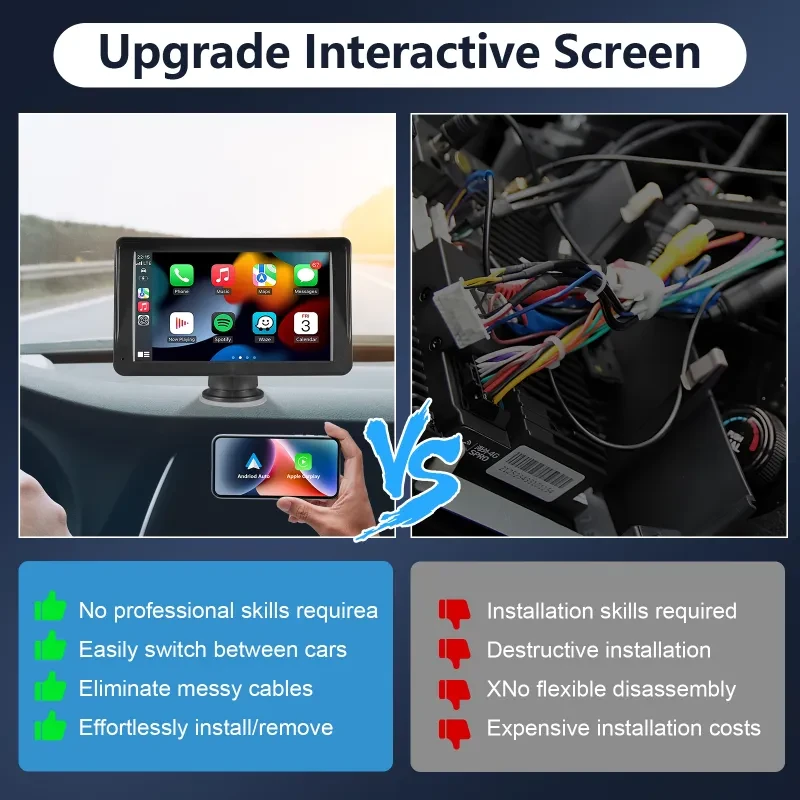 Wireless CarPlay & Android Auto Portable Car Stereo with Bluetooth