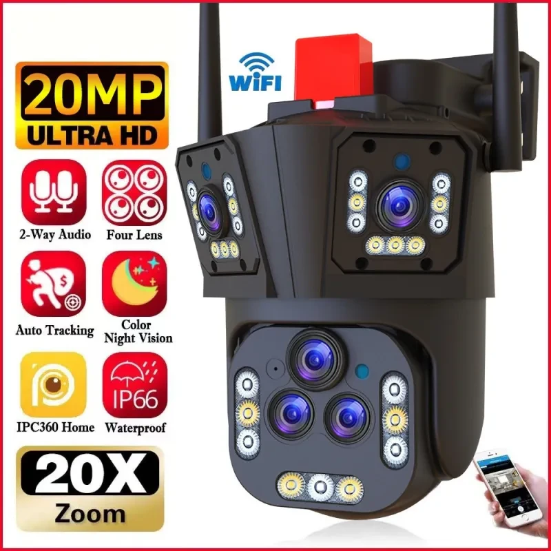 4MP Outdoor Surveillance Camera with 3 Screens, WiFi & 20X Zoom