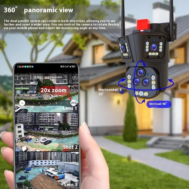 4MP Outdoor Surveillance Camera with 3 Screens, WiFi & 20X Zoom