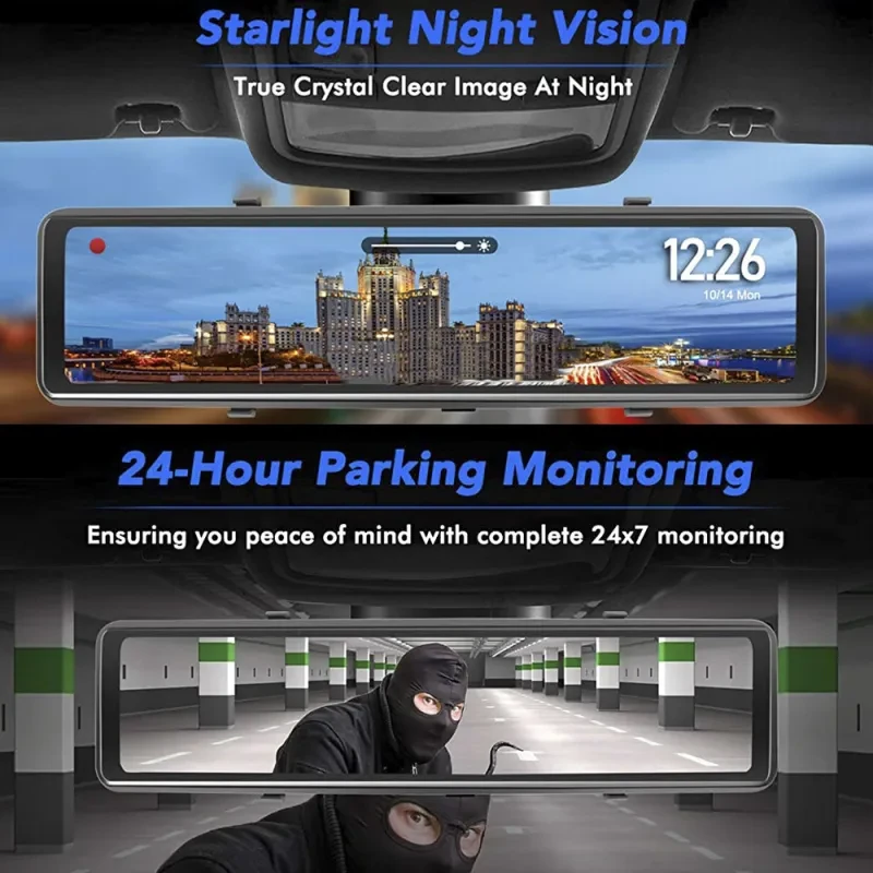 Full Touch 12-Inch Car DVR – 2K Dash Cam with Night Vision & Loop Recording