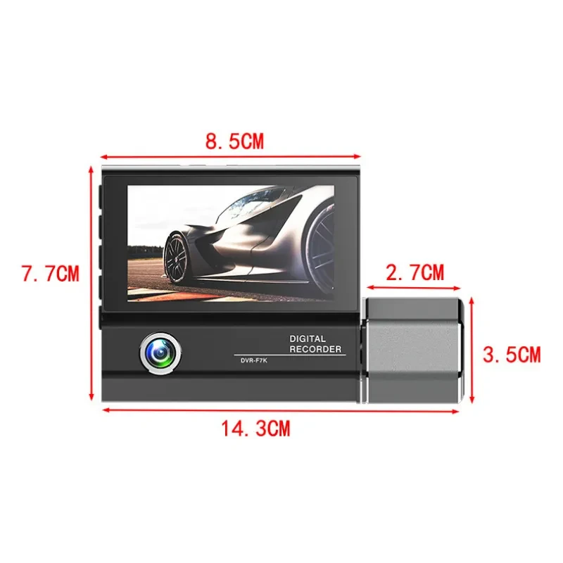 3 Lens Car Dash Cam – Full HD 1080P Tachograph with Night Vision
