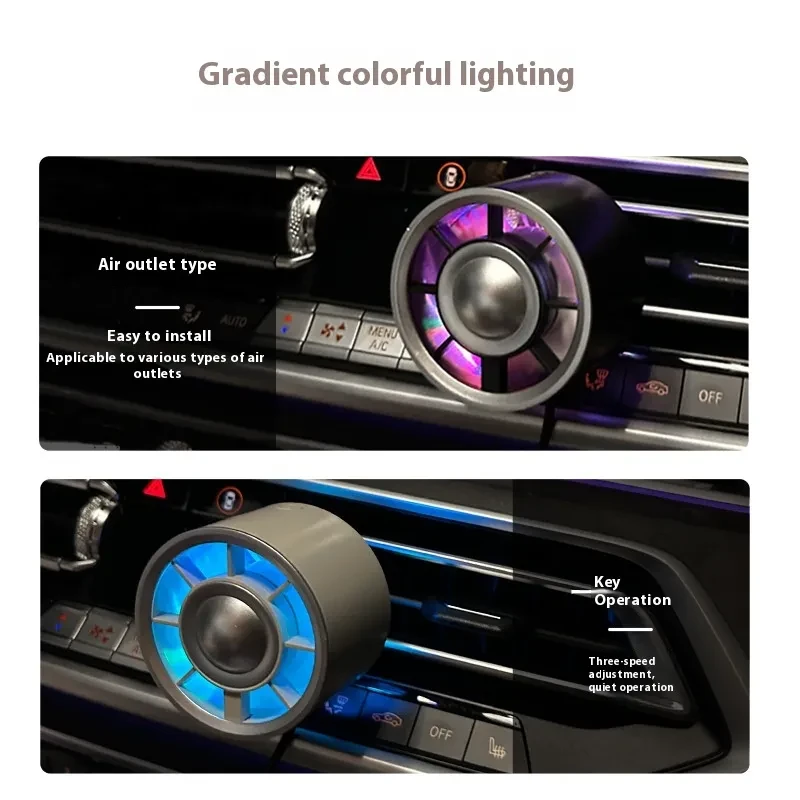 Mini Car Fan with Colorful Lights – USB Air Conditioner Clip Fan