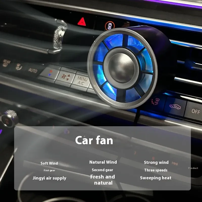 Mini Car Fan with Colorful Lights – USB Air Conditioner Clip Fan