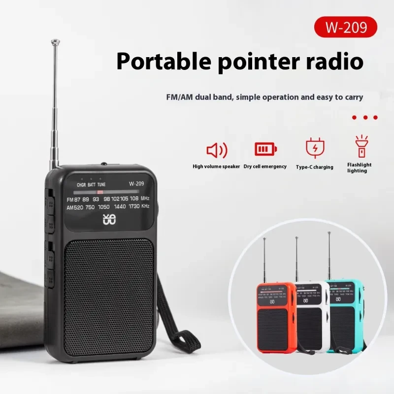 Portable AM/FM Pocket Radio with Flashlight & Dual Power Supply