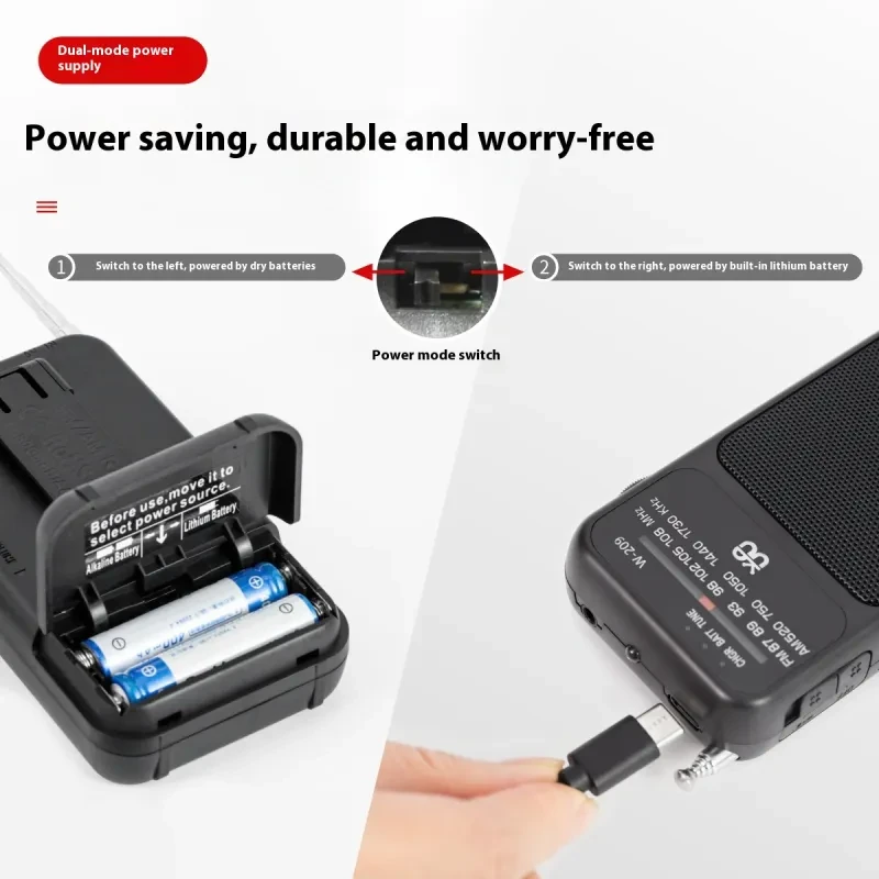 Portable AM/FM Pocket Radio with Flashlight & Dual Power Supply