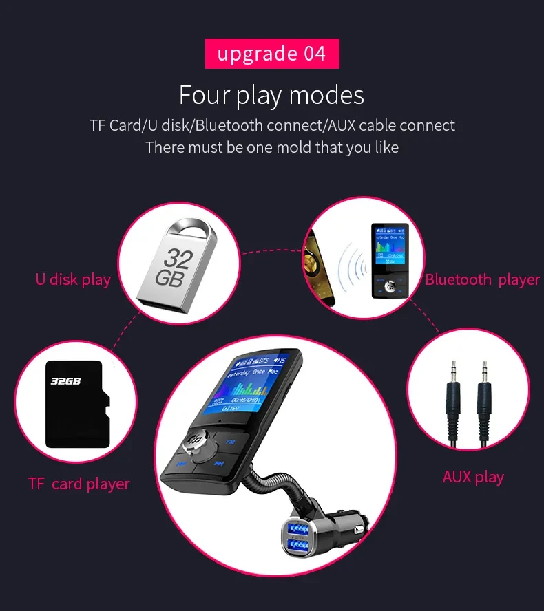 BC43 Car MP3 FM Transmitter – Dual USB QC3.0 Charger & Bluetooth Player