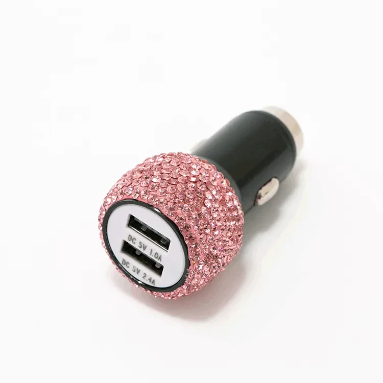 2.4A Dual Port Car Charger – Diamond-Inlaid Fast USB Travel Adapter