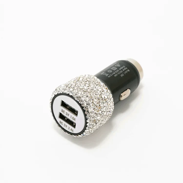 2.4A Dual Port Car Charger – Diamond-Inlaid Fast USB Travel Adapter