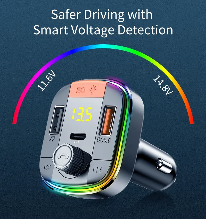 Car MP3 Bluetooth Player with PD QC3.0 Fast Charge USB Car Charger