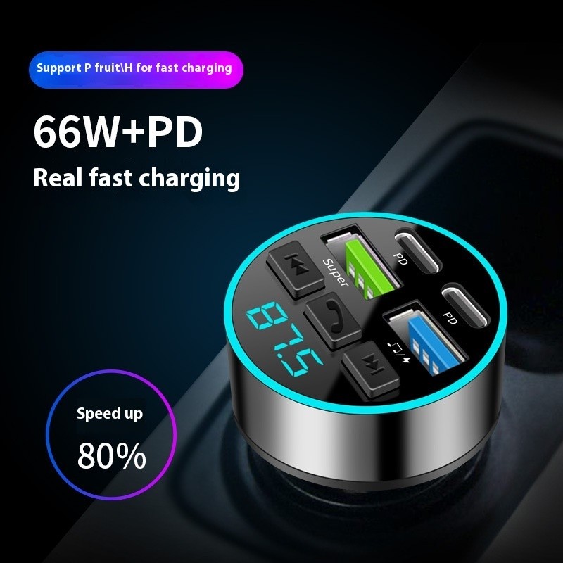 Turbo 66W Bluetooth Car Charger – FM, Dual USB, PD Type-C