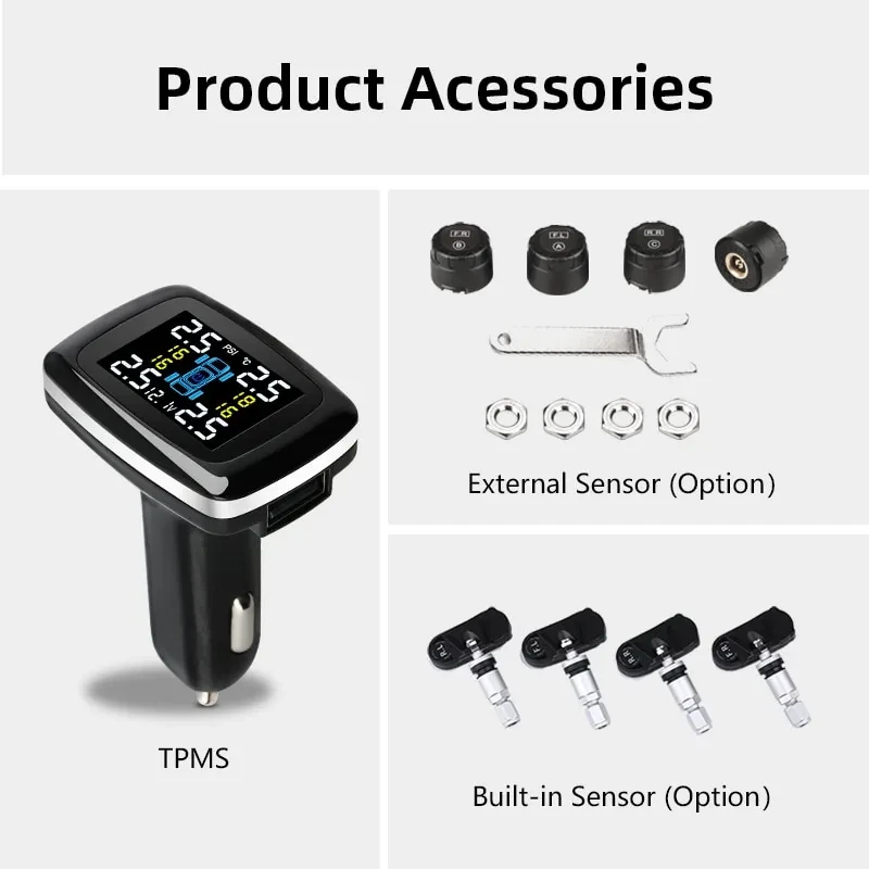 Real-Time Tire Pressure & Temperature Monitor | 4-Tire USB TPMS