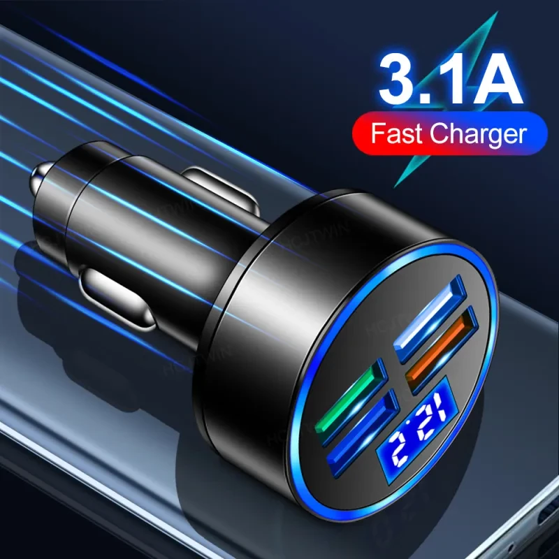 One-to-Four Multi-Port Car Charger | 3.1A Fast USB Adapter