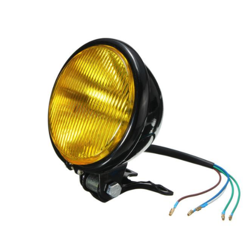 NightGlow Round Motorcycle Headlight – Black Body & Amber Lens
