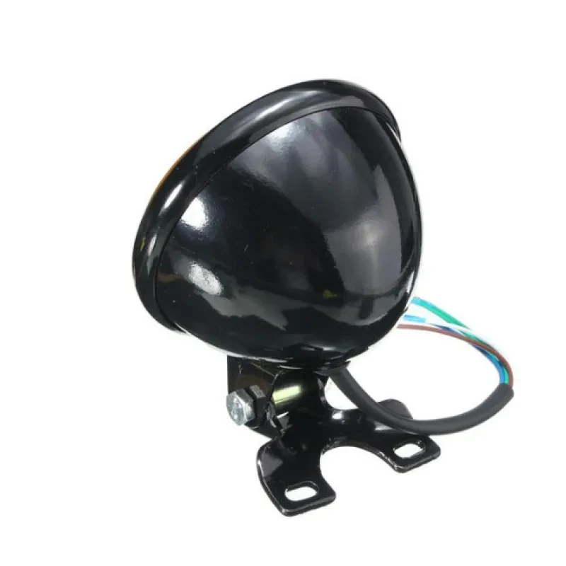 NightGlow Round Motorcycle Headlight – Black Body & Amber Lens
