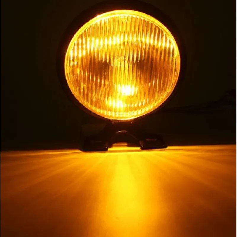 NightGlow Round Motorcycle Headlight – Black Body & Amber Lens