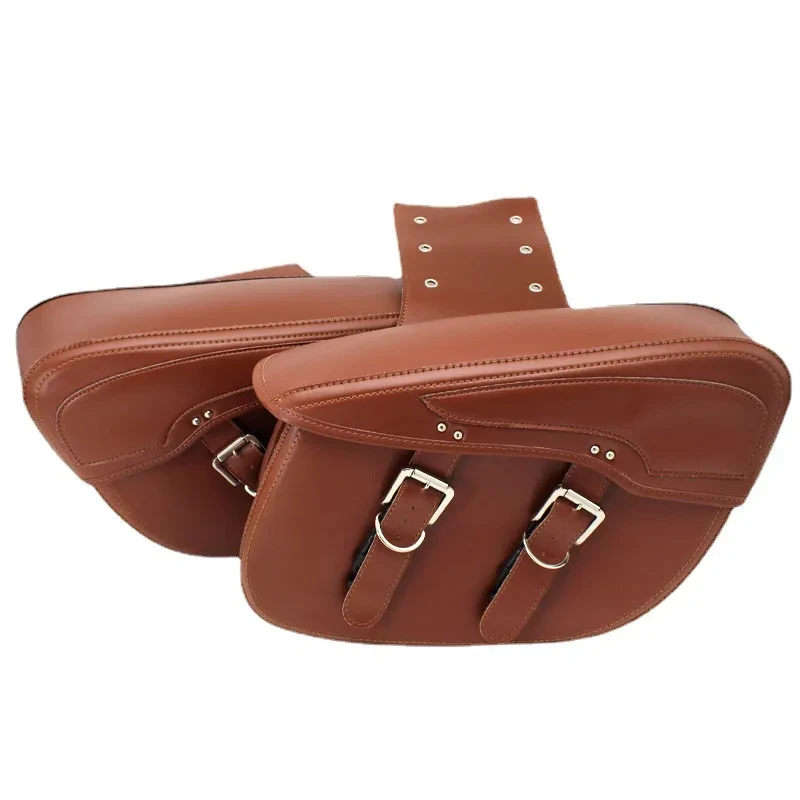 Vintage PU Leather Motorcycle Saddle Bag Side Storage Box