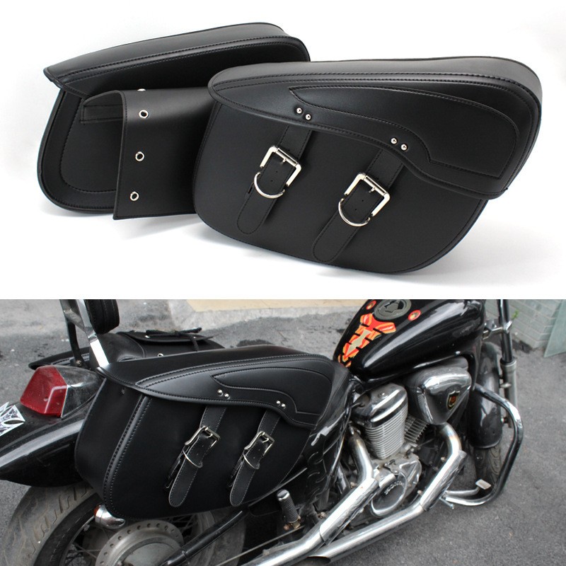 Vintage PU Leather Motorcycle Saddle Bag Side Storage Box