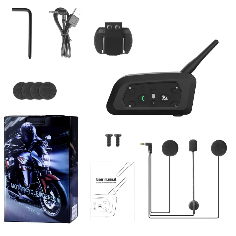 V6Pro Motorcycle Helmet Bluetooth Intercom – 800m Range Single Pack