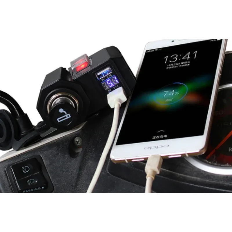 Dual USB Waterproof Power Socket with Voltage Display for Motorbikes
