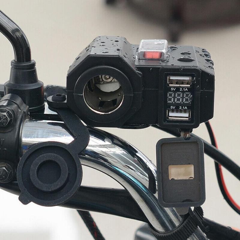 Dual USB Waterproof Power Socket with Voltage Display for Motorbikes