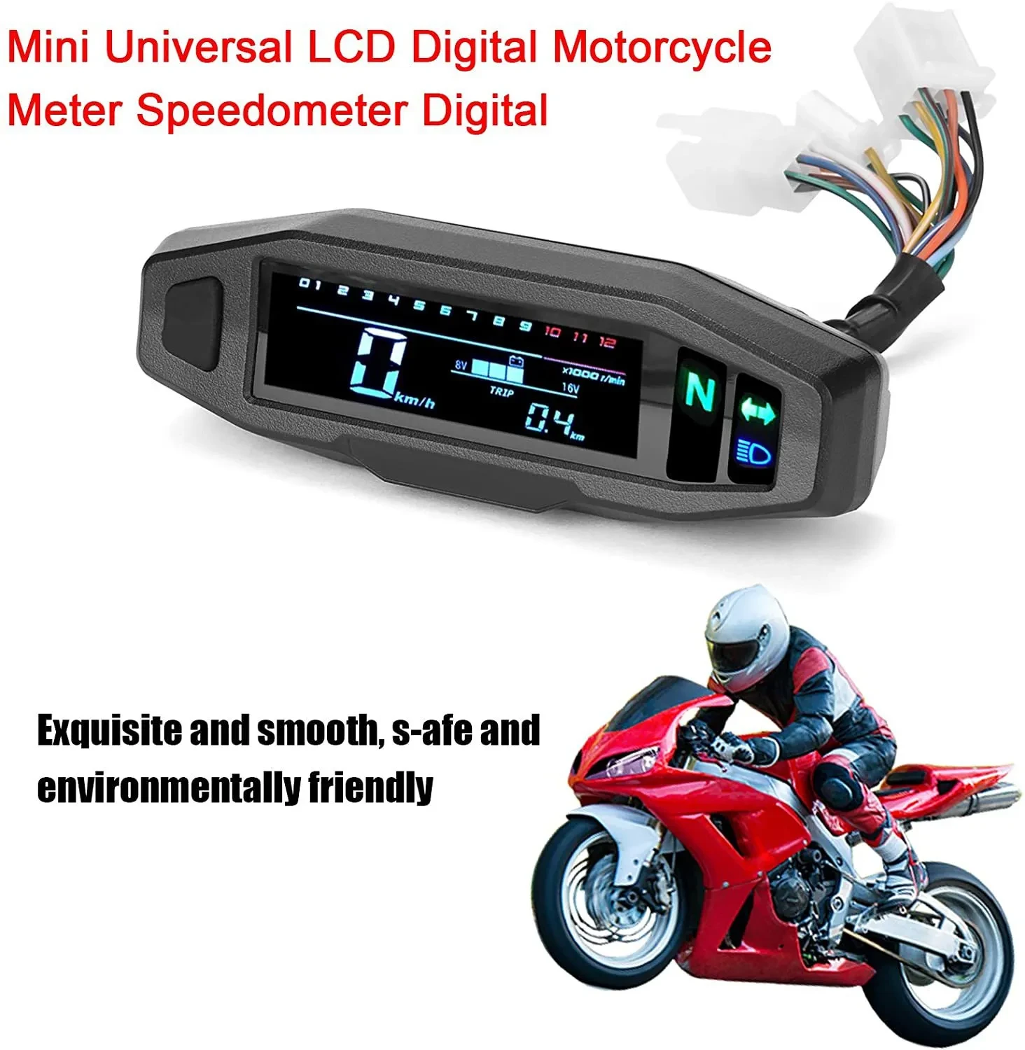 Mini LCD Digital Motorcycle Speedometer – 6-Gear Tachometer Display