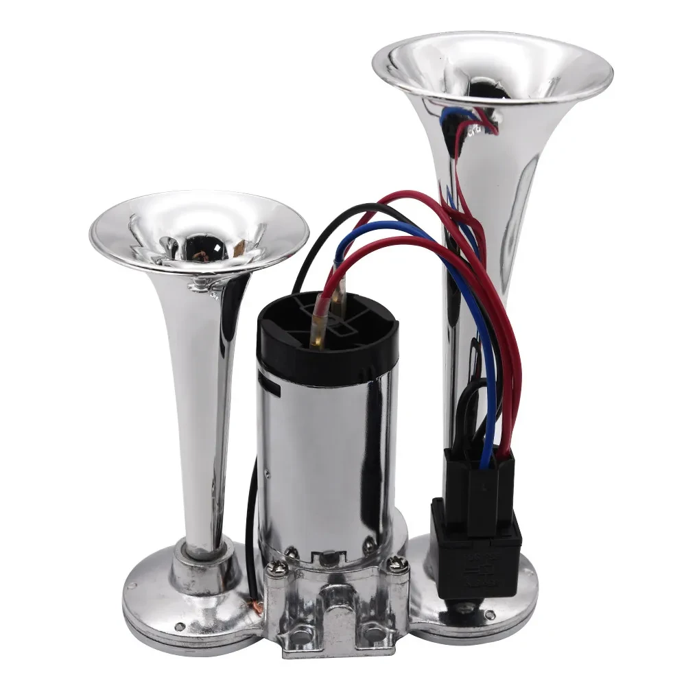 Chrome Dual Pipe Electric Air Horn | 12V/24V Vehicle Use