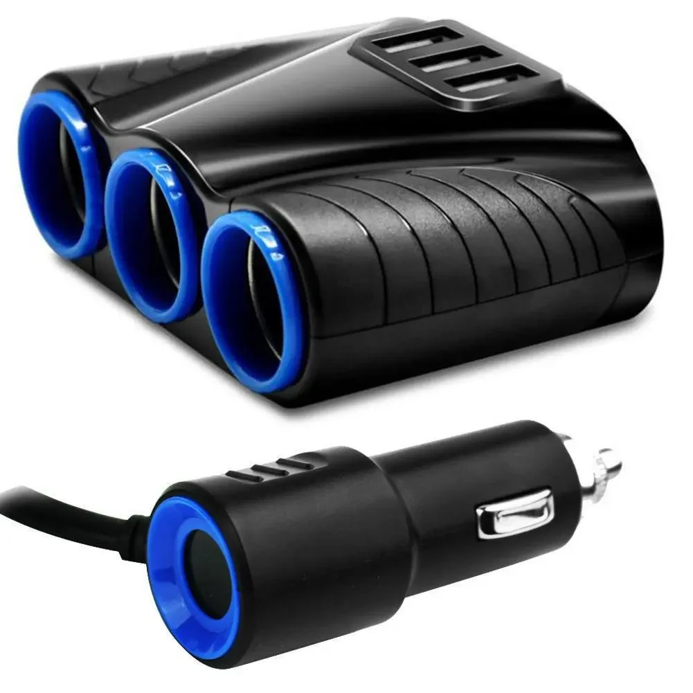 High Power Car Charger with Triple Socket & Dual USB Ports