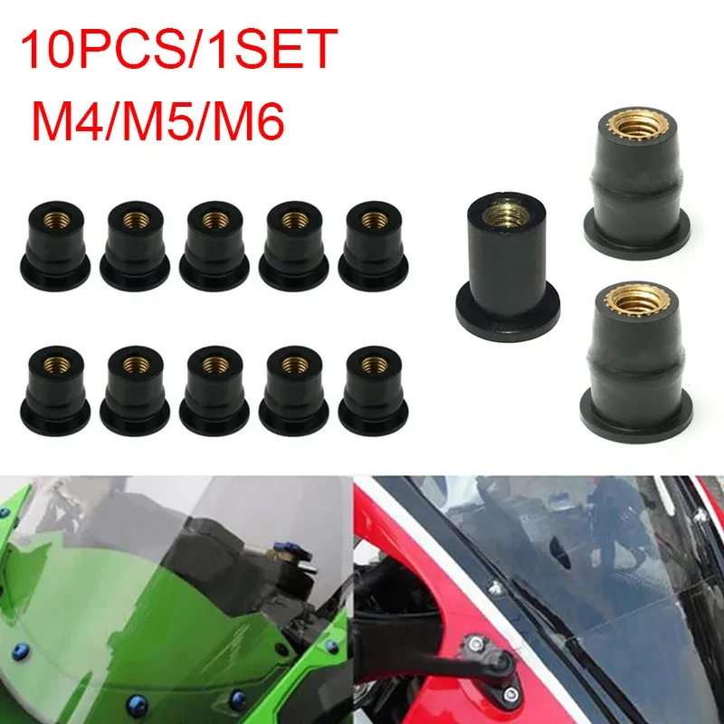 10pcs Motorcycle Rubber Brass Expansion Well Nuts for Windshield Mount