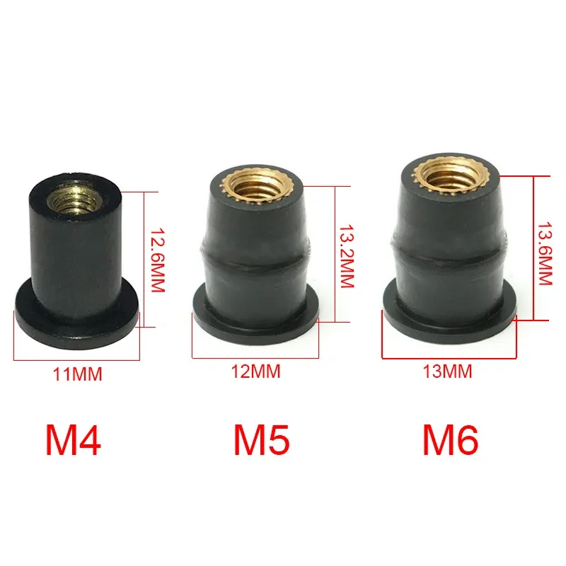 10pcs Motorcycle Rubber Brass Expansion Well Nuts for Windshield Mount
