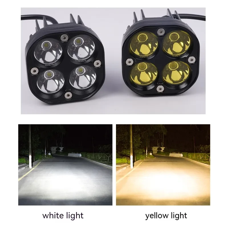 HyperRay Four-Lens LED Headlight – Universal 12–30V Vehicle Lamp