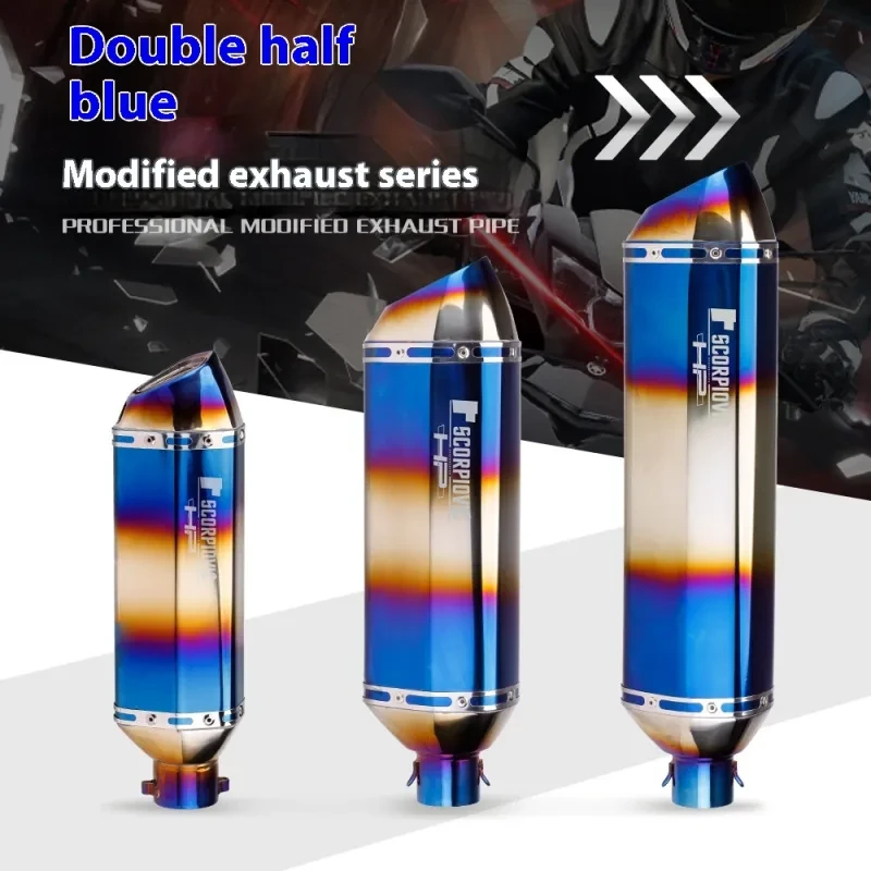BlazeTone Dual Burnt Blue Exhaust β Stainless Steel Racing Motorcycle Muffler